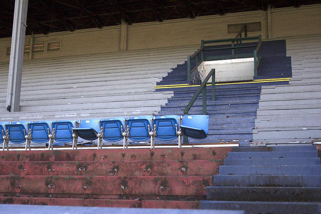 A closer look at the stadium seating at Civic Stadium shows how truly broken down it is.