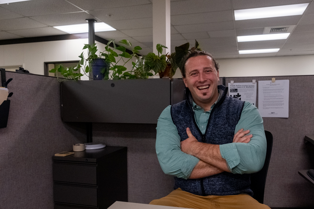 Austin Folnagy photographed at his office in Eugene, Oregon. 