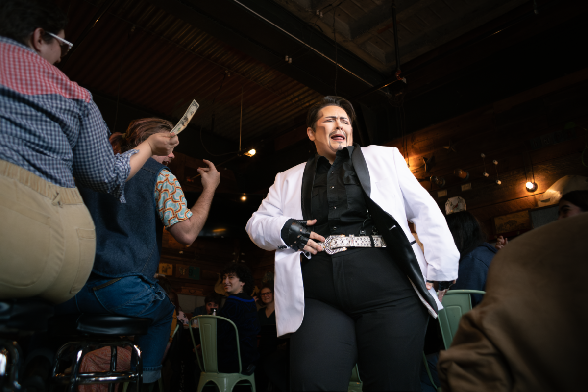 Heavy Cream, one of Eugene's few drag kings, gives face during his Nov. 24, 2024 performance at Haus of Brunch. The next performance of Cream's show "Men at Work" is Jan. 17, 2025.