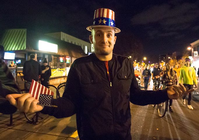 As the night of election suspense winds down, the emotions, and activity levels, of Eugene folks vary. At the Democratic Election Night Watch Party at Whirled Pies Downtown Eugene, Oregon the mood dipped, while 13th Avenue in front of Taylor&#8217;s Bar and Grill at the edge of the University of Oregon campus was a gathering place for both Trump and Hillary supporters. Just a few blocks away, outrage spilled over as UO students gathered in front of the Erb Memorial Union as Trump claimed the presidency.Photo by Justin Hartney