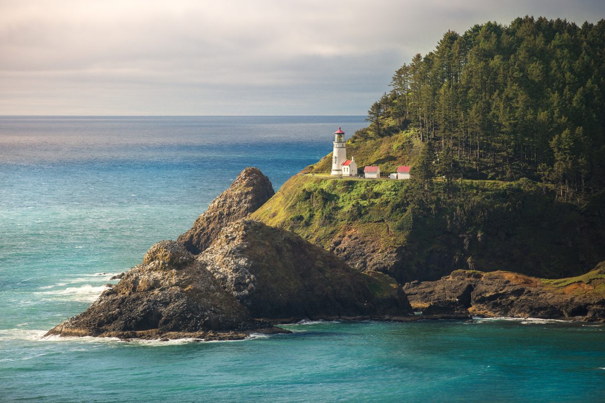 The Heceta Head lighthouse sits atop a cliff along the Oregon Coast just a few miles north of Florence, Oregon. The lighthouse has been active since its construction in 1894 and houses a beam brighter than any other on the Oregon Coast, capable of shining up to 21 nautical miles.