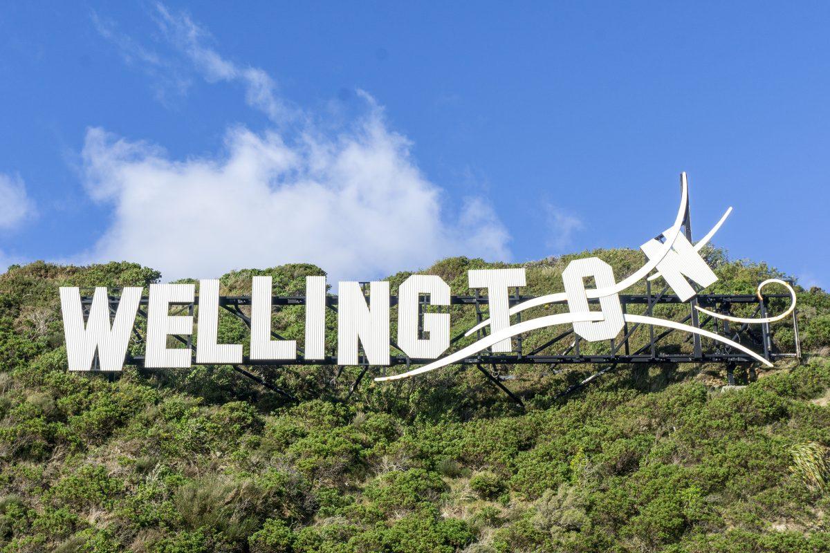 The capital city of New Zealand, Wellington, has its own version of the famous Hollywood sign in Los Angeles, California, with a nod to Wellington&#8217;s infamous windy weather.&#160;Photograph by Julia Page.