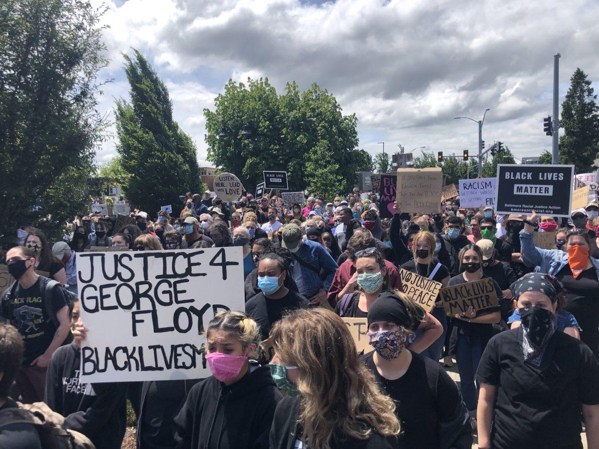 Protesters march through Eugene, Oregon, demanding justice for the killing of George Floyd in Minneapolis, Minnesota.&#160;