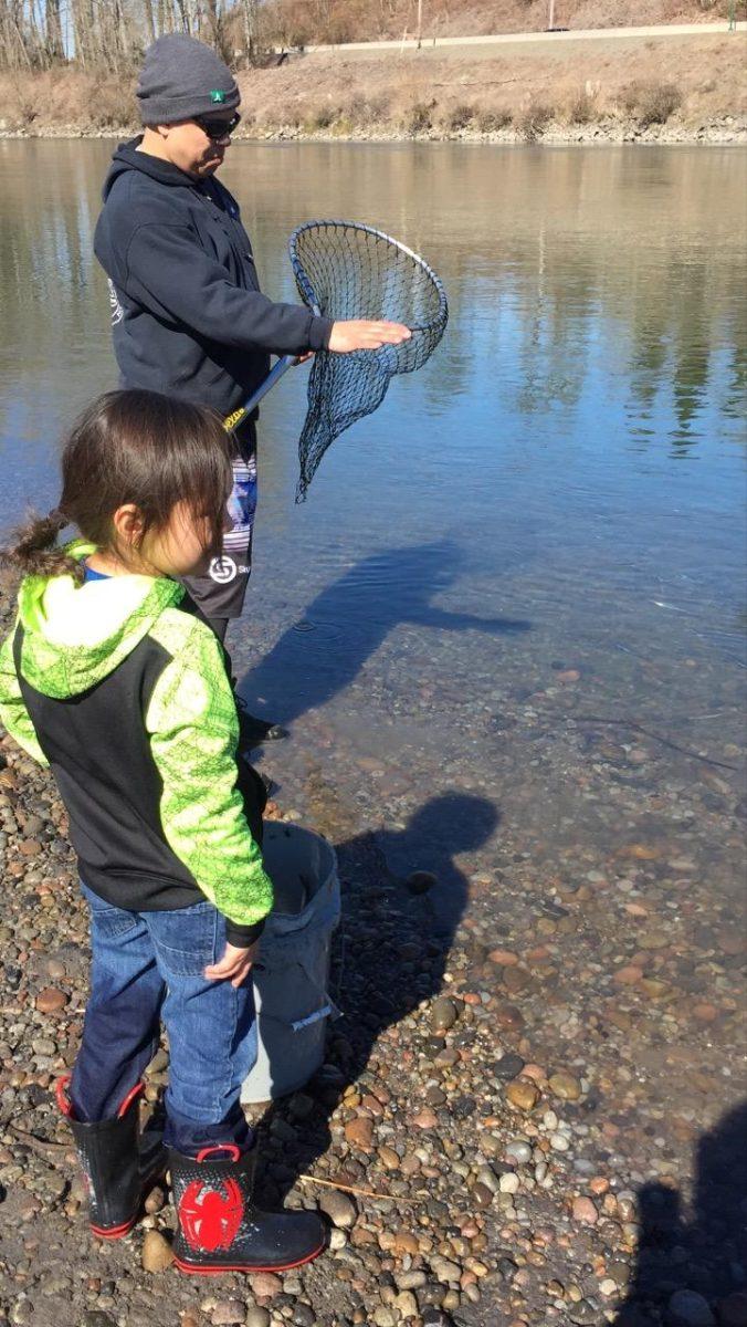 Gabe Sheoships fishes for smelt in February of 2019, using a dip net with his son, Maynard Kane, on the Cowlitz River, a tributary of the Columbia River.&#160;&#8220;On the Umatilla, they haven&#8217;t had a season in a few years because there hasn&#8217;t been enough fish, so you lose the ability to teach younger folks how to do that,&#8221; Sheoships says. &#8220;Not only are you losing your ability to fish and to harvest fish, you can&#8217;t teach people how to do it.&#8221;