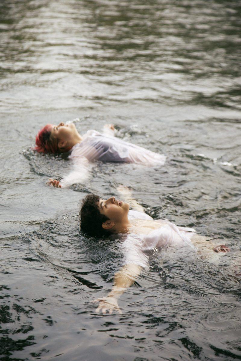 Autumn Williams and Max Ell, students at the University of Oregon, basking in the refreshing water of the Willamette River. Williams and Ell are a part of and are advocates for the Trans and non-binary community.